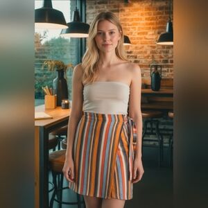 Hummingbird skirt in a linen blend with an asymmetrical striped pattern Size L